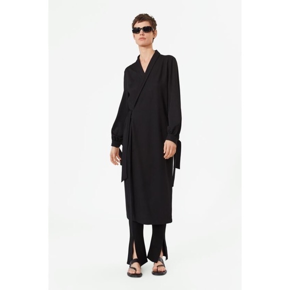 [Zara] Classic Black Wrap Duster Jacket - Picture 10 of 11